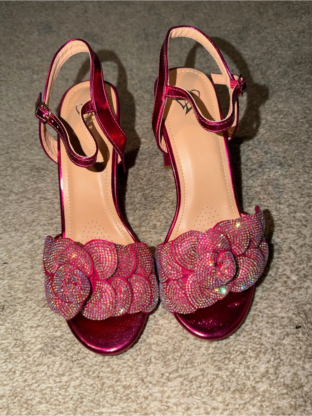 Windsor Fuchsia Rhinestone Floral Slingback Heels
